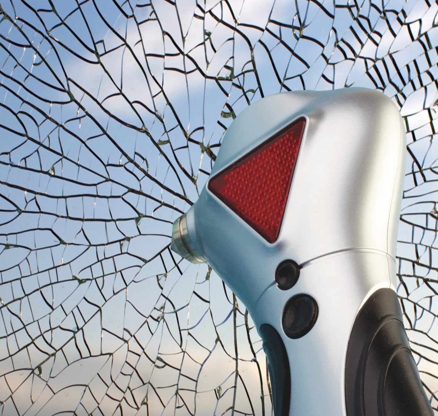 Car emergency tool breaking a window demonstrating life saving ability, Best life saver car tool