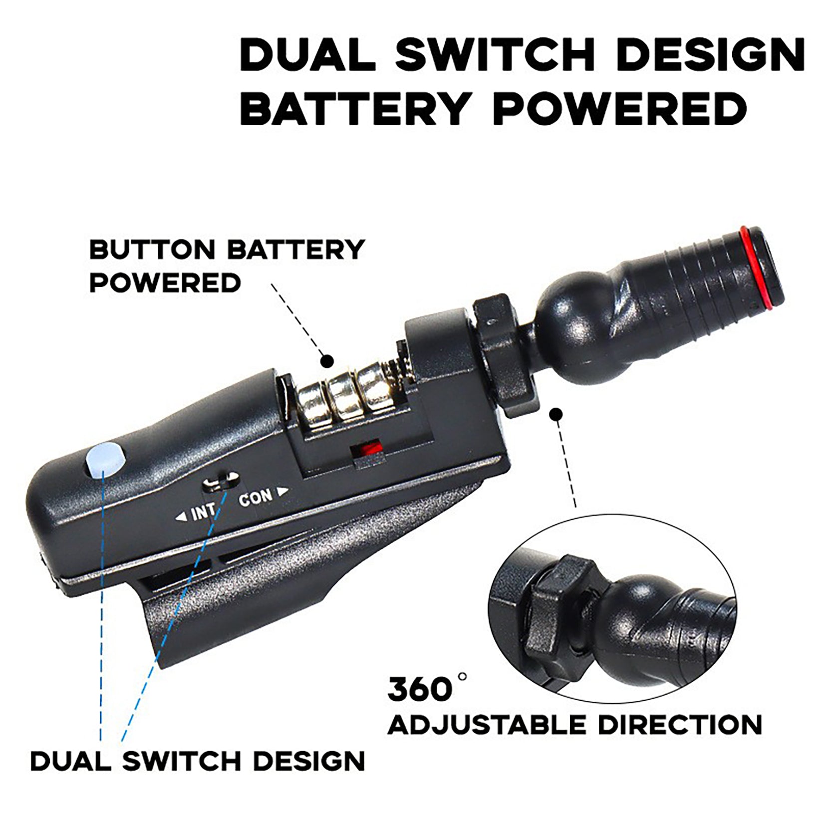 The golf laser pointer offers two modes including INT-Intermittent for power-saving and CON mode for continuous use, adapting to various practice requirements, Best golf laser training tool