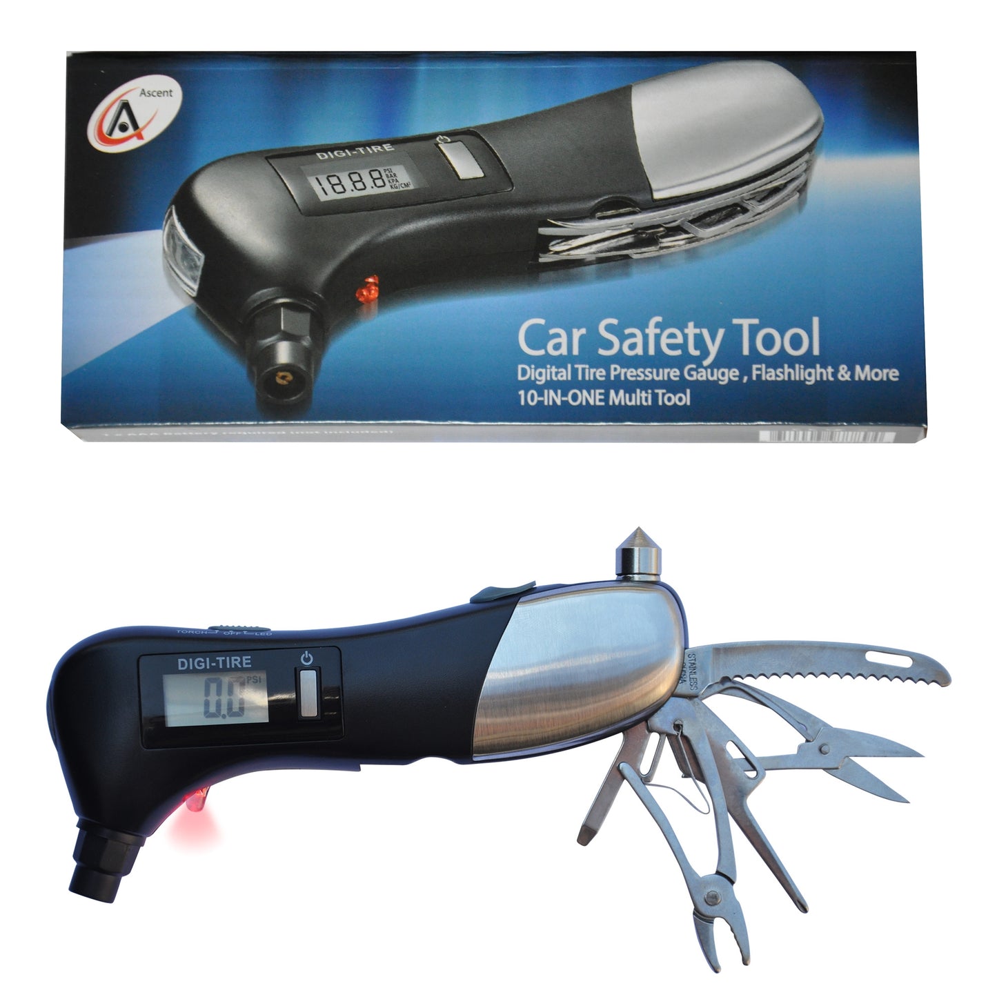 Car tool and box displayed to showcase versatility and portability, Best portable car safety tool