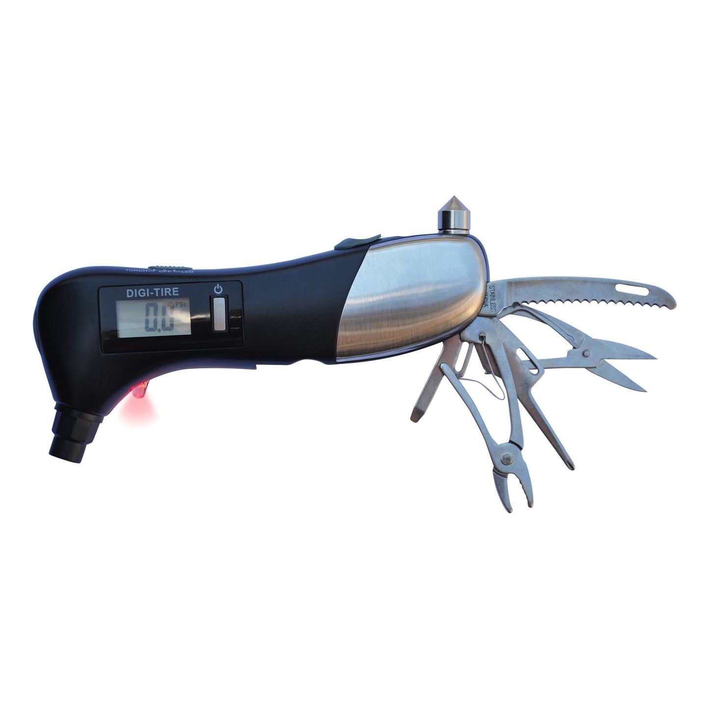 Car tool shown with knives, pliers, a PSI checker and more, Best Car tool