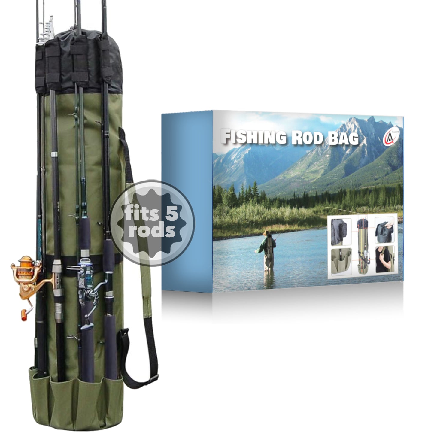 The fishing rod bag - rod and tackle organizer is large enough to fit 5 whole fishing rods meaning with just one bag you have the fishing essentials for 5, Best convenient fishing bag