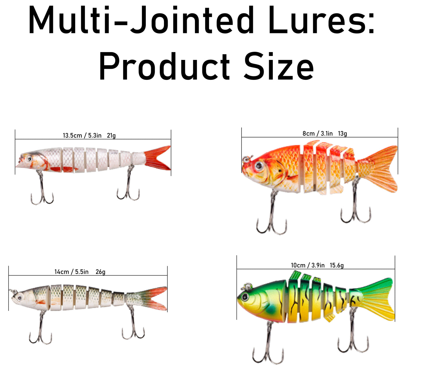 The 74 pcs fishing lures kit contains multi jointed lures with various lure sizes from 8cm to 14cm, assuring you have the perfect lure every time, Best lures kit for fishers