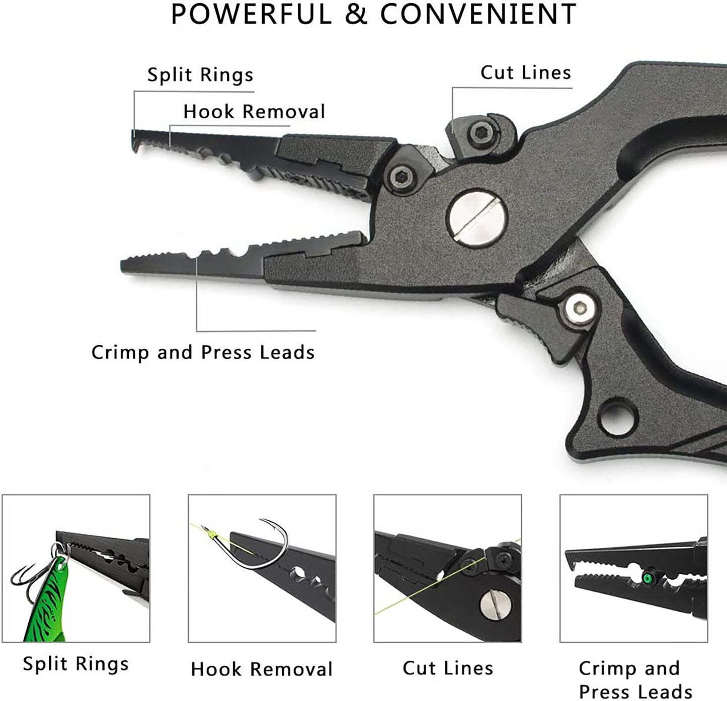 The clamp head fishing pliers is perfect for cutting lines, removing hooks, splitting rings and pressing leads, Best plier tool for fishing