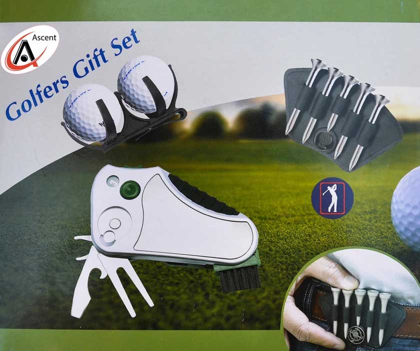 Golfers gift set with tee holder, multi tool