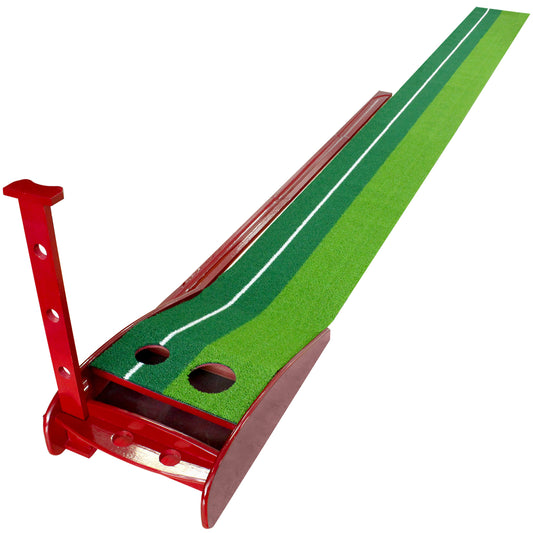 The golf putting mat features an auto ball return system designed with gravity principles to enhance your practice. This premium golf putting mat offers a high-quality experience, setting it apart from imitations and delivering exceptional performance, Best golf putting mat