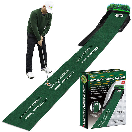 The golf putting mat with automatic ball return features a true-roll surface that replicates the speeds and conditions of actual golf courses, allowing you to fine-tune your putting skills with a consistent and predictable roll, Best golf putting mat