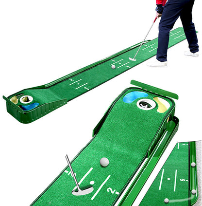 The hazard deluxe putting mat with water and bunker hazards is crafted from high-quality ABS material; non-slip bottom keeps the golf putting mat flat and reduces creasing for a consistent practice surface. Best realistic putting mat