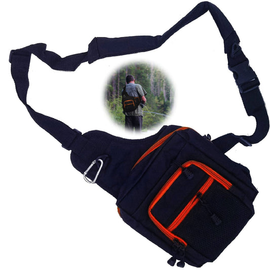 The fisherman's sling shoulder tackle bag's dimensions are 9 X 9 inches (23 X 23 cm). This outdoor bag is multifunctional and it comes with an adjustable strap, Best fishing sling bag