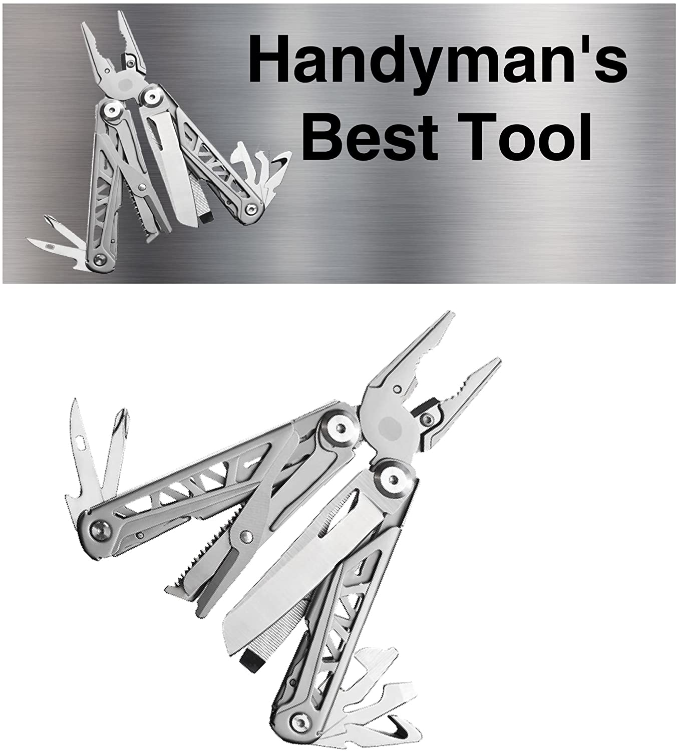 The 15-In-1 handyman multitool is the best present or souvenir for any handyman. If you are looking for a special gift for your loved ones who like exploring, hiking, fishing, camping, hunting or backpacking, then our 15 function multitool is a perfect choice, Best handyman gift